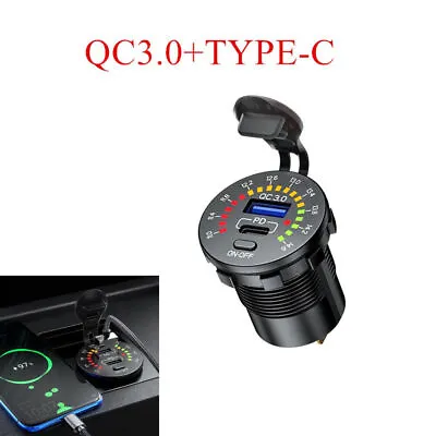 Car QC 3.0＋PD TYPE-C USB Charger LED Voltage Meter Phone Charger For Truck Boat • $17