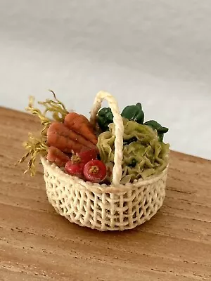 Vintage Dollhouse Artisan Miniature Handwoven Basket Of Vegetables • $45