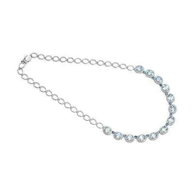 Chain Engagement Necklace 18k White Gold Diamond AQUAMARINE Gemstone Jewelry • $5016.01