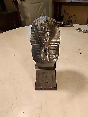 Antique King Tut Egyptian Paper Weight Souvenir Statue Oxidized Metal Gr8 Detail • $65