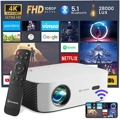 Projector 32000 Lumens 4K 1080P FHD 5G WiFi Bluetooth Video Home Theater HDMI AV • $38.89