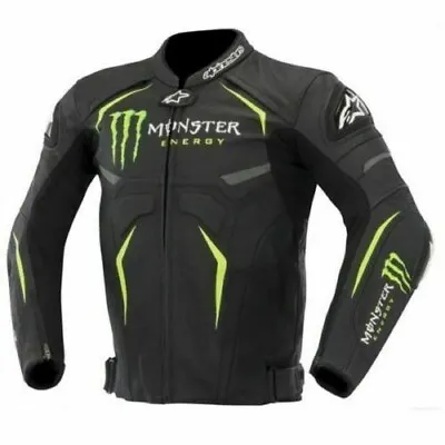 Monster Energy Men Motorbike-Motorcycle Racing 100% Cowhide Leather Jacket • $182.65
