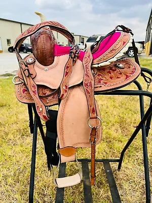 Youth-Kids Western Leather Barrel Horse Saddle With Tack Set - Free Shipping • $294.99