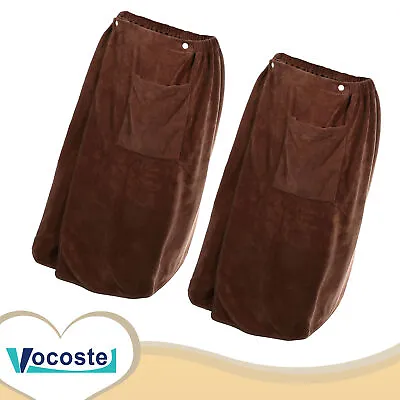 2 Pieces Men's Bath Wrap Towel Adjustable Robes 70x140cm For Shower Spa Brown • $35.41