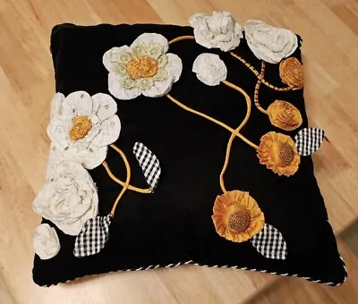 MacKenzie Childs Gardenia Black Lumbar Pillow 18  X 18 -velvet -great Condition • $188