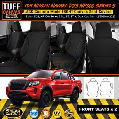 BLACK TUFF HD TRADE Canvas FRONT Seat Covers D23 Navara NP300 S5 ST ST-X 2021-24 • $169