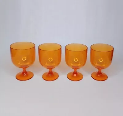 Set Of 4 Orange Plastic Cups 8 Oz. Goblets Wine Glasses • $11.99