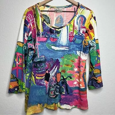 Michael Leu Vintage Knit Top Large Arsty Art To Wear Eclectic Boat Sea France • $24.98