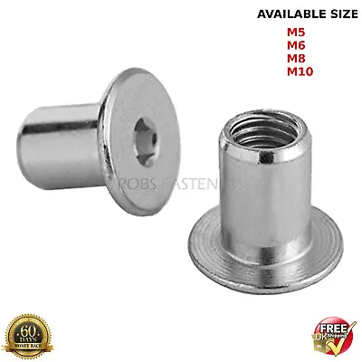 Sleeve Nuts M5 M6 Flat Head Hexagon Socket Furniture Nut Cap Zinc Plated Bzp • £2.60