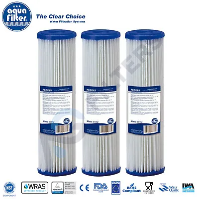 3pk X 10 Micron 10  Pleated Washable Sediment Water Filter Aquafilter FCCEL10 • £16.90