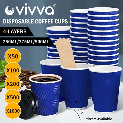 Vivva Disposable Coffee Paper Cups With Lids Healthy Paper Takeaway 8OZ To 16OZ • $305.99