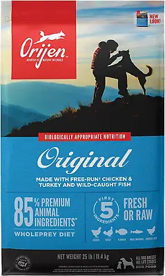 $113.30 • Buy ORIJEN Dog Original Recipe, 25lb, High-Protein Grain-Free Dry Dog Food, May Vary