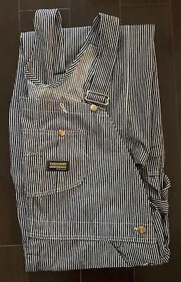 ToughSkins Bib Overalls Mens PinStriped Carpenter USA Union Made 46” X 30” • $72.95