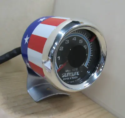 Sun Suntune MINI Tach II 8000 8K RPM Blue Line Tachometer Stars & Stripes - #548 • $229