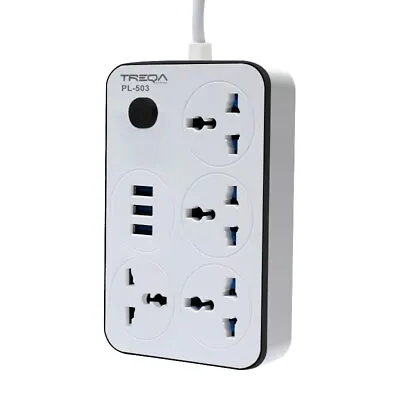 Treqa PL-503 3 Meter 4 Plug + 3 USB Socket Surge Protecion Extension Cable • £19.99