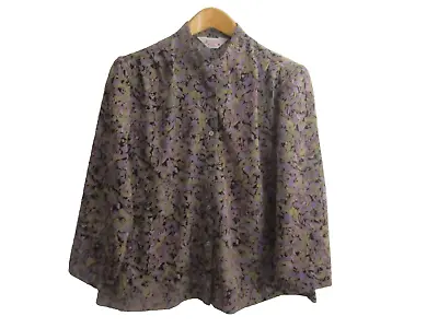 Vintage Beautiful Heart Womens L Purple Green Floral 3/4 Sleeve Button Shirt Top • $34.99