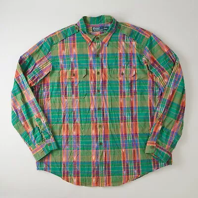 Polo Ralph Lauren Military Shirt Madras Plaid Long Sleeve Colorful Men Size XXL • $29.95