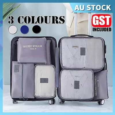 7Pcs Packing Cubes Travel Pouches Luggage Organiser Clothes Suitcase Storage Bag • $15.65