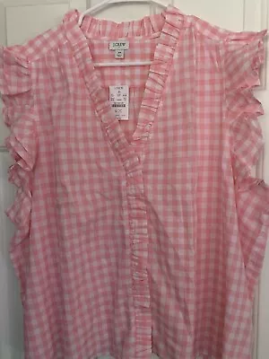 J. Crew Blouse Pink & White Gingham Woven Cotton Short Sleeve 3X Plus • $27.88