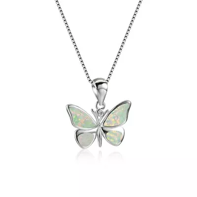 Women's Silver White Simulated Opal Butterfly Pendant Necklace Wedding Jewelry  • $0.66