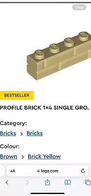 Lego 1x4 (100) Brick Single Grove Yellow Brick Tan Masonry Colour • £3.99