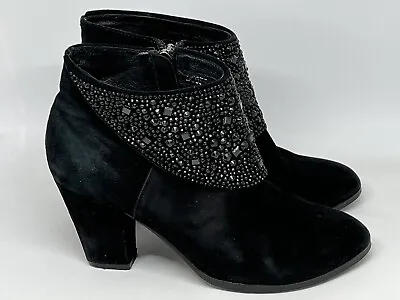 Django & Juliette Black Suede Leather Sparkle Sequin Ankle Boot Scoff Eu 36 Au 5 • $38.37