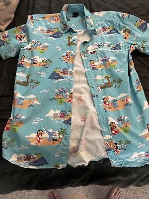 Disney Lilo & Stitch Shirt Mens Size Medium Blue Hawaiian Camp Button • $25