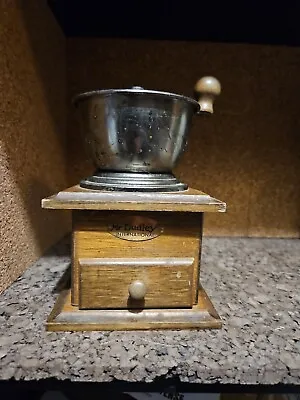 Vintage Mr. Dudley Int'l Hand Crank Coffee Grinder Coffee Mill Wood And Metal • $17
