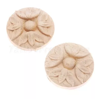 Wooden Carved Flower Decal Onlay Applique Unpainted Drawer Furniture DIY Decor • $4.21