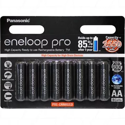 Panasonic AA Eneloop Pro 2550mAh Rechargeable Batteries 8 Pack - BK-3HCCE/8BT • $58.67