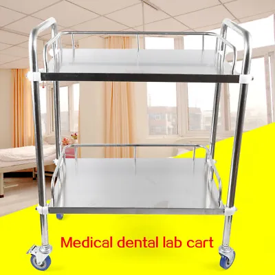 2 Tiers Medical Trolley Hospital Clinic Mobile Rolling Serving Cart W/ 4 Wheels • $48.45