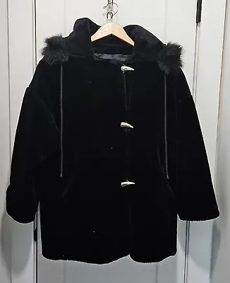 Monterey Fashion Vintage Hooded Black Mink Faux Fur Winter Coat Size Medium • $25
