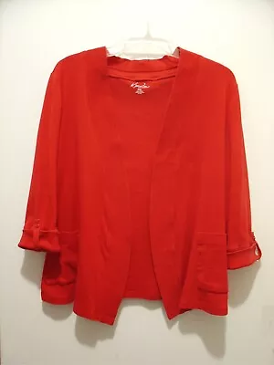 Kim Rogers XL Red Open Cardigan 3/4 Sleeve POCKETS Cropped Bolero Shrug Sweater • $15