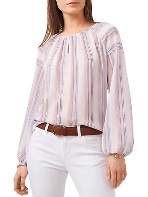 VINCE CAMUTO Womens Ivory Sheer Striped Blouson Sleeve Keyhole Blouse S • $5.94