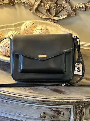 Vintage Polo Ralph Lauren Black Leather Crossbody Purse Bag Flap Envelope Charm • $111.60