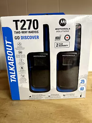 Motorola T270 Two-Way Walkie Talkie Set - Black/Blue Pair Of 2 • $48