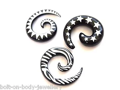 £2.29 • Buy Black & White Print Spiral  Ear Taper / Stretcher - 3 Styles - 5 Sizes
