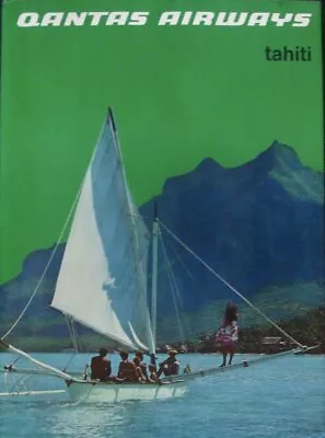QANTAS AIRLINES TAHITI Vintage 1968 Travel Poster 14.5x19 • $150