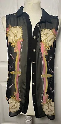 Womens River Island Shirt Size 10 Scarf Print Sheet Blouse Pink And Black • $11.14