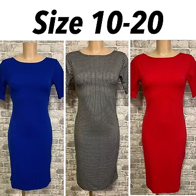 040 Ladies Pencil Short Sleeve Knee Length Work Causal Shift Dress Size 10-20 • £10