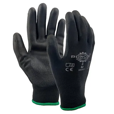 PU Coated Work Gloves Black Nylon Safety Grip Mechanic Electrical Warehouse X24 • £13.49