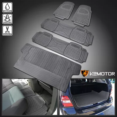 Gray Heavy Duty All Weather Season Rubber Floor Mats Front+Rear+Trunk Truck SUV • $57.38