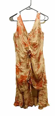 DAVID WARREN NEW YORK Vintage 100% Silk Floral Beige Dress Size 10 • $39.22