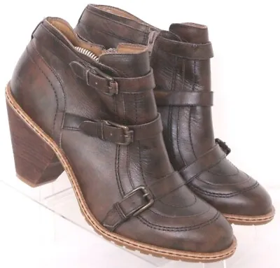 $47.98 • Buy Schuler & Sons Brown Leather Side Zip Buckle Heel Ankle Boot Shoes Womens 10.5 B