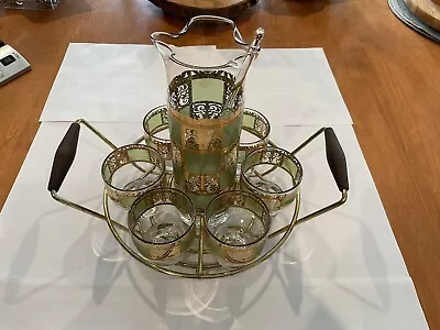 Culver Prado Green 24kt Gold Martini Pitcher Cocktail Stirrer “5” Glasses Holder • $145