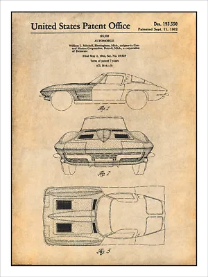 1963 Corvette Stingray Patent Print Art Drawing Poster • $16.19