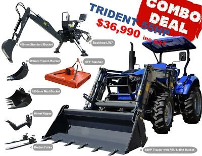 $36990 • Buy Trident 55hp Combo Deal (fel + Backhoe + Slasher + Forks)