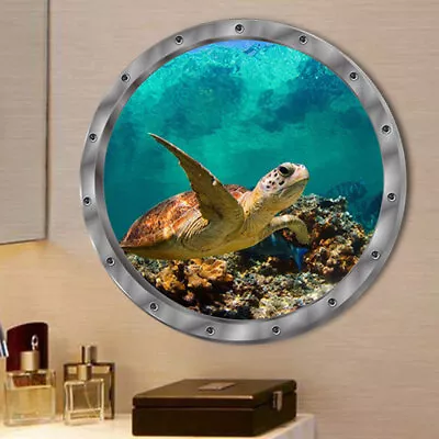 3D Porthole Underwater Wall Stickers Sea Animals Decal Waterproof Vinyl Poster • £3.18