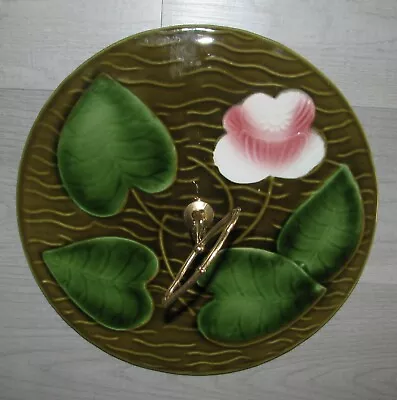 German Majolica SCHRAMBERG Art Nouveau Water Lily CHEESE HORS D'OEUVRES SERVER • $39.95