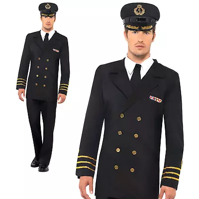 Navy Officer Costume Captain Sailor Mens Fancy Dress Outfit Uniform Suit New • £34.99